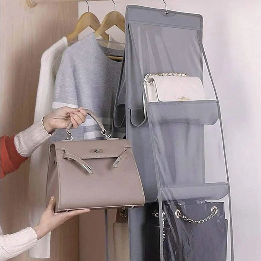 8 Pocket Hanging Purse Organizer Handbag Storage Hanger x3 pieces